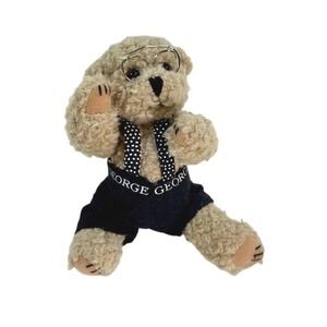 George Teddy Bear Plush Stuffed Animal Toy w/ Glasses &‎ Suspenders